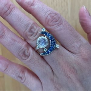 Unique duo Moon stone and zirconia ring 925 Silver